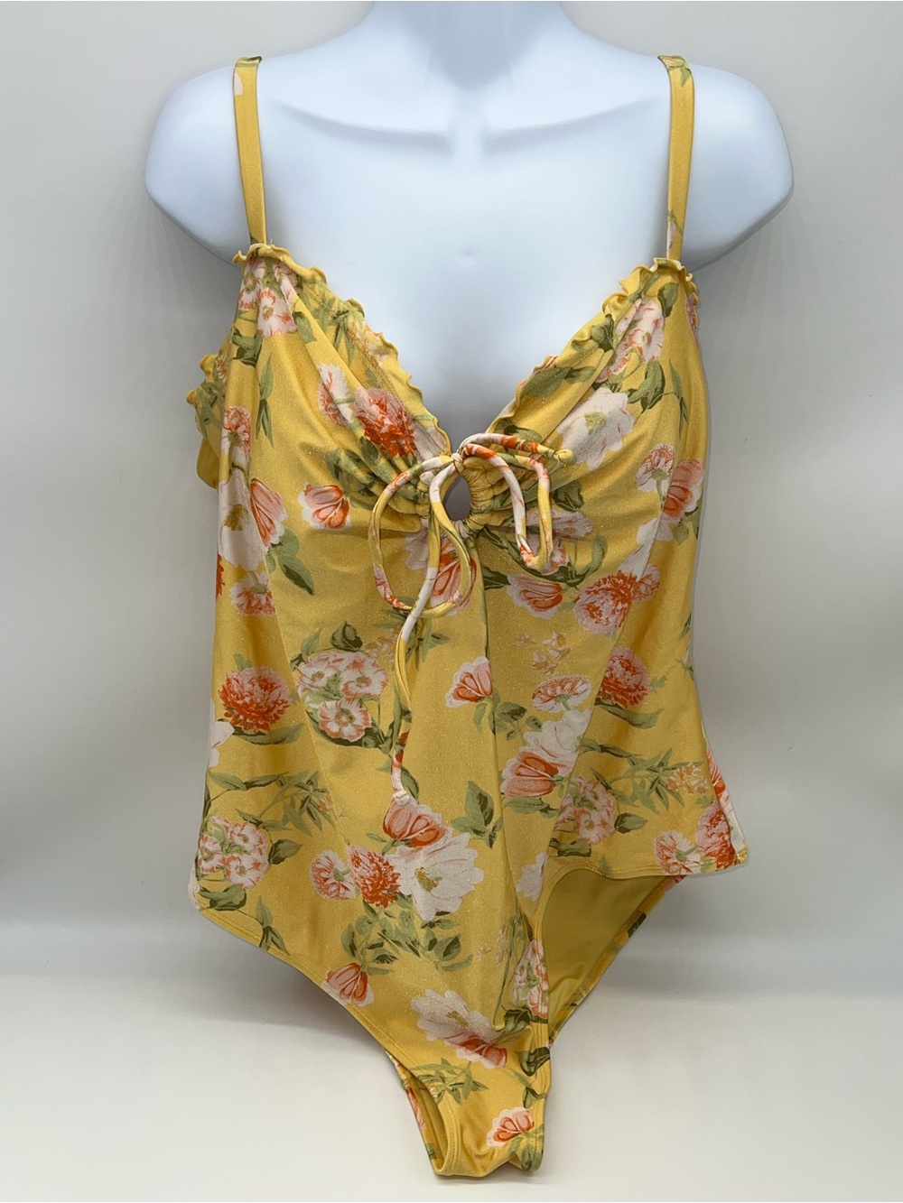 Forever 21 Yellow Floral One-Piece Swimsuit